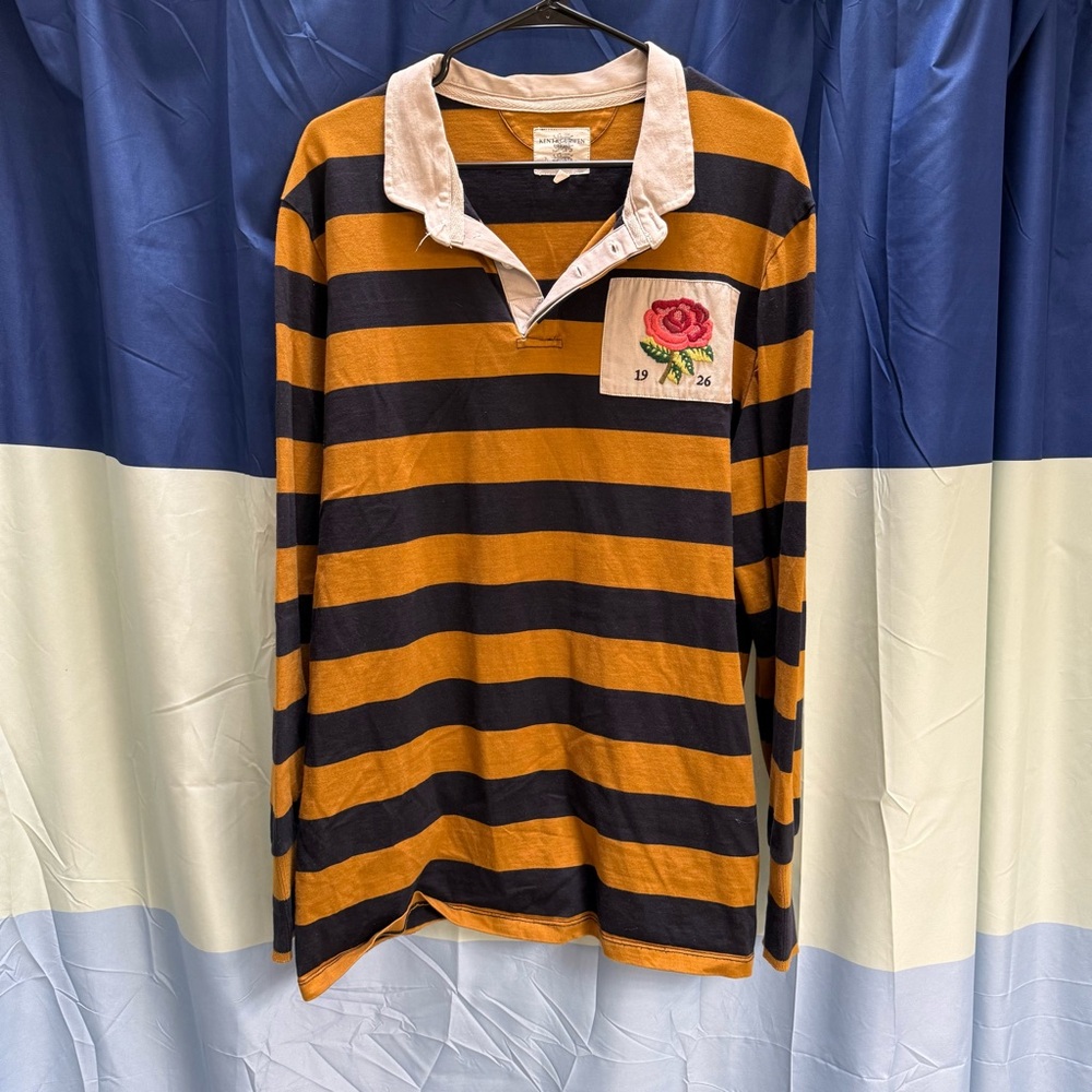 Kent & Curwen David Beckham Striped Rugby Shirt with Rose Patch